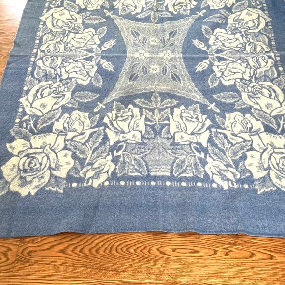 Vintage JC Penny Golden Dawn Rose Floral Brick Tan Reversible Wool Blanket - Picture 8 of 11